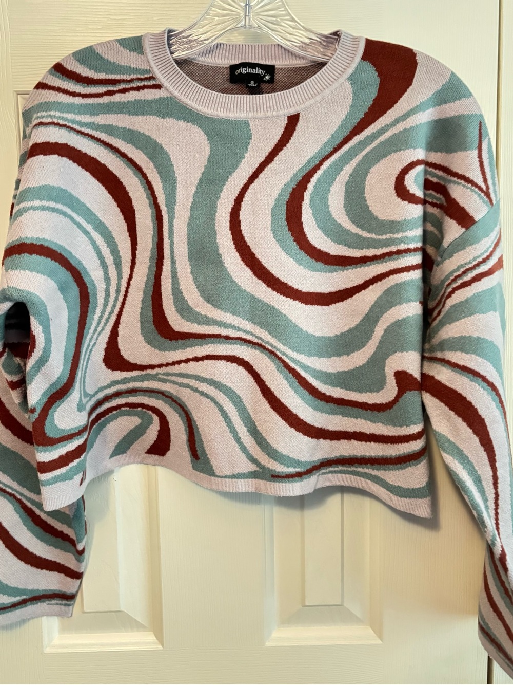 Originality Swirl Crewneck Sweater - Mint, Rust, Pale Grayish Lavender
